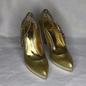 Babyphat Kimora Lee Simmons Gold Chrome Heels size 7B